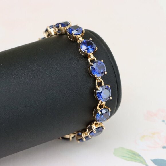 "Elegant Blue Crystal Rose Gold Bracelet with Gold Plated Finish, XPBL1018 - Picture 9 of 12